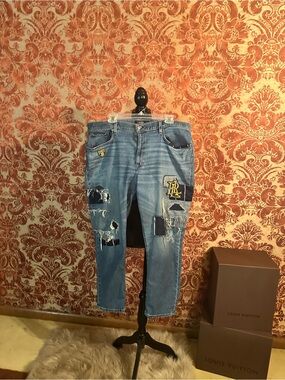 Lauren Distressed Light Blue Patchwork Women's Jeans